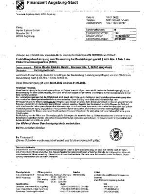 Freistellungsbescheinigung bei Heidel Elektro GmbH in Augsburg
